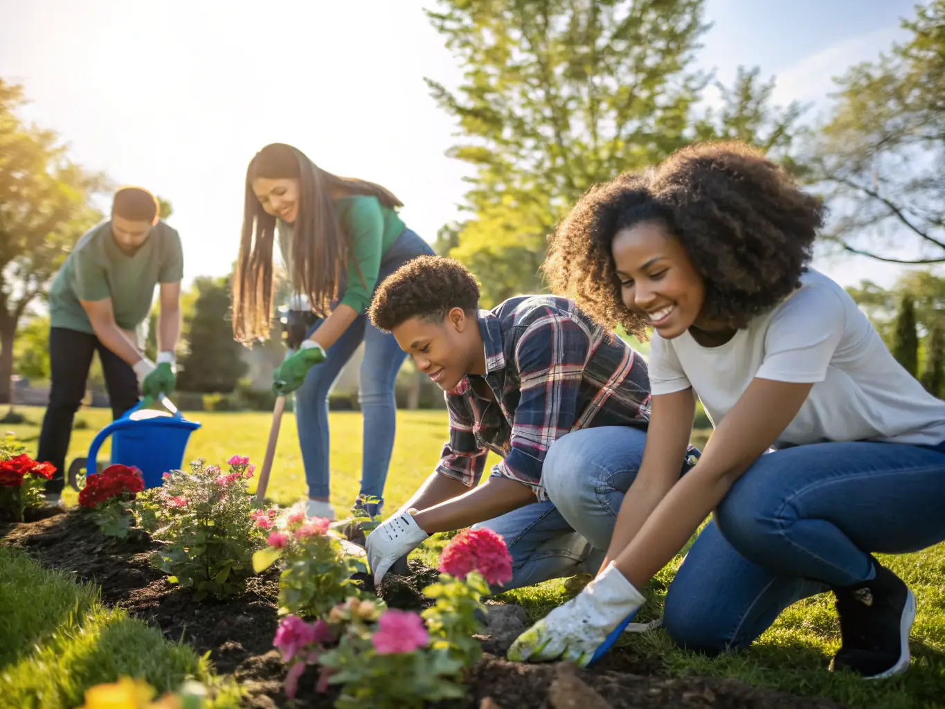 A photo of students engaged in a civic project, such as cleaning up a local park or organizing a community event, demonstrating civic responsibility.