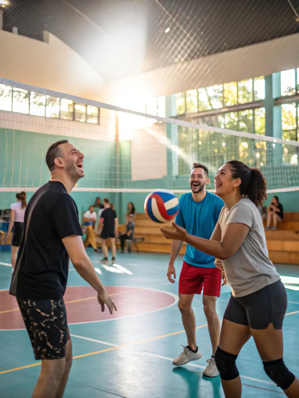 An image of adult handball players in Gonfreville participating in a friendly match, emphasizing the social and recreational aspect of the sport.