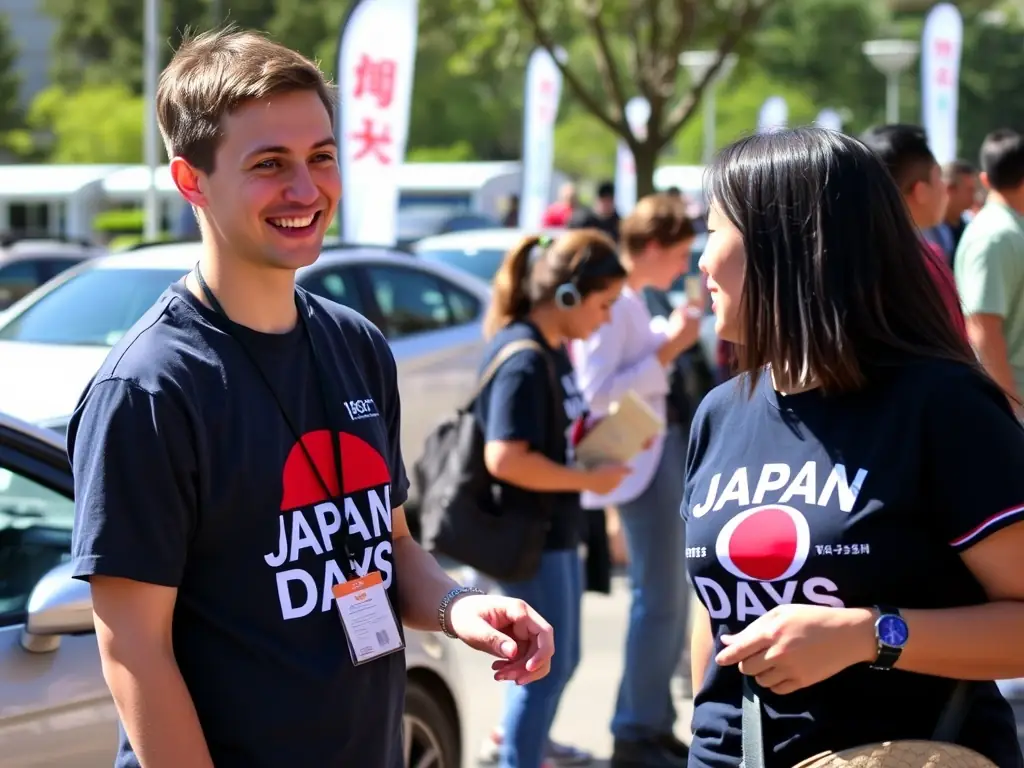 A volunteer assisting at a JAPAN DAYS event, demonstrating the opportunity to contribute to the community.
